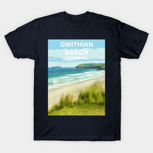 Gwithian Beach Cornwall UK Coast poster St Ives T-Shirt by BarbaraGlebska